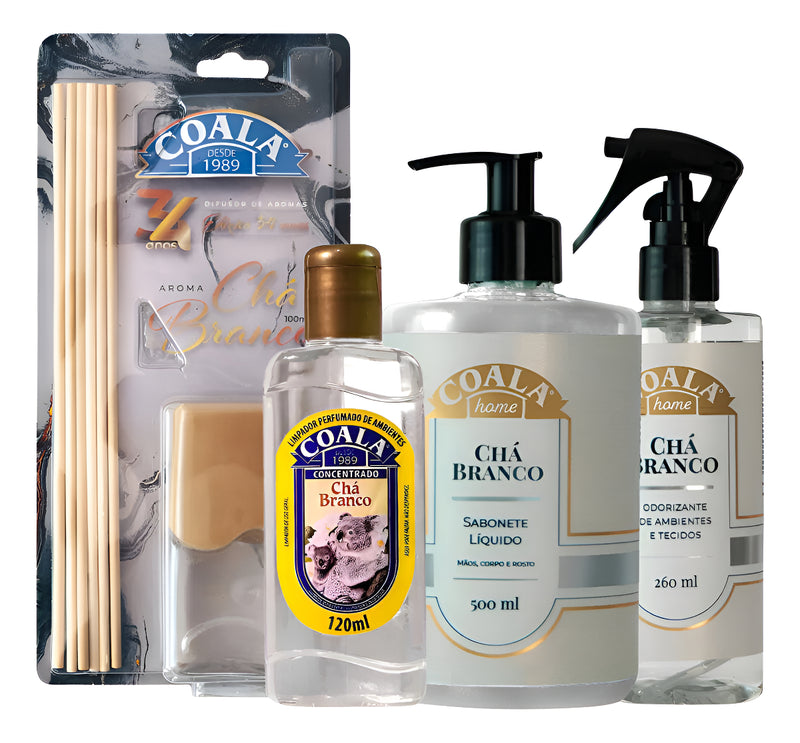Kit 4 Coala Chá Branco Difusor Limpador Sabonete Odorizante