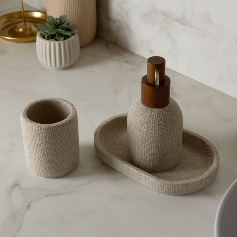 Porta Escova em Poliresina Linen Bege 9cm